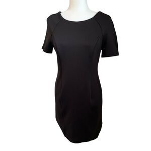 Forever 21 Midi Knee Dress Women's A Line Black Large Short Sleeve Zip-Up Work